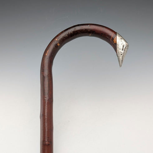 1899 British antique brown shaft, curved handle, pure silver decoration, walking stick, 85cm